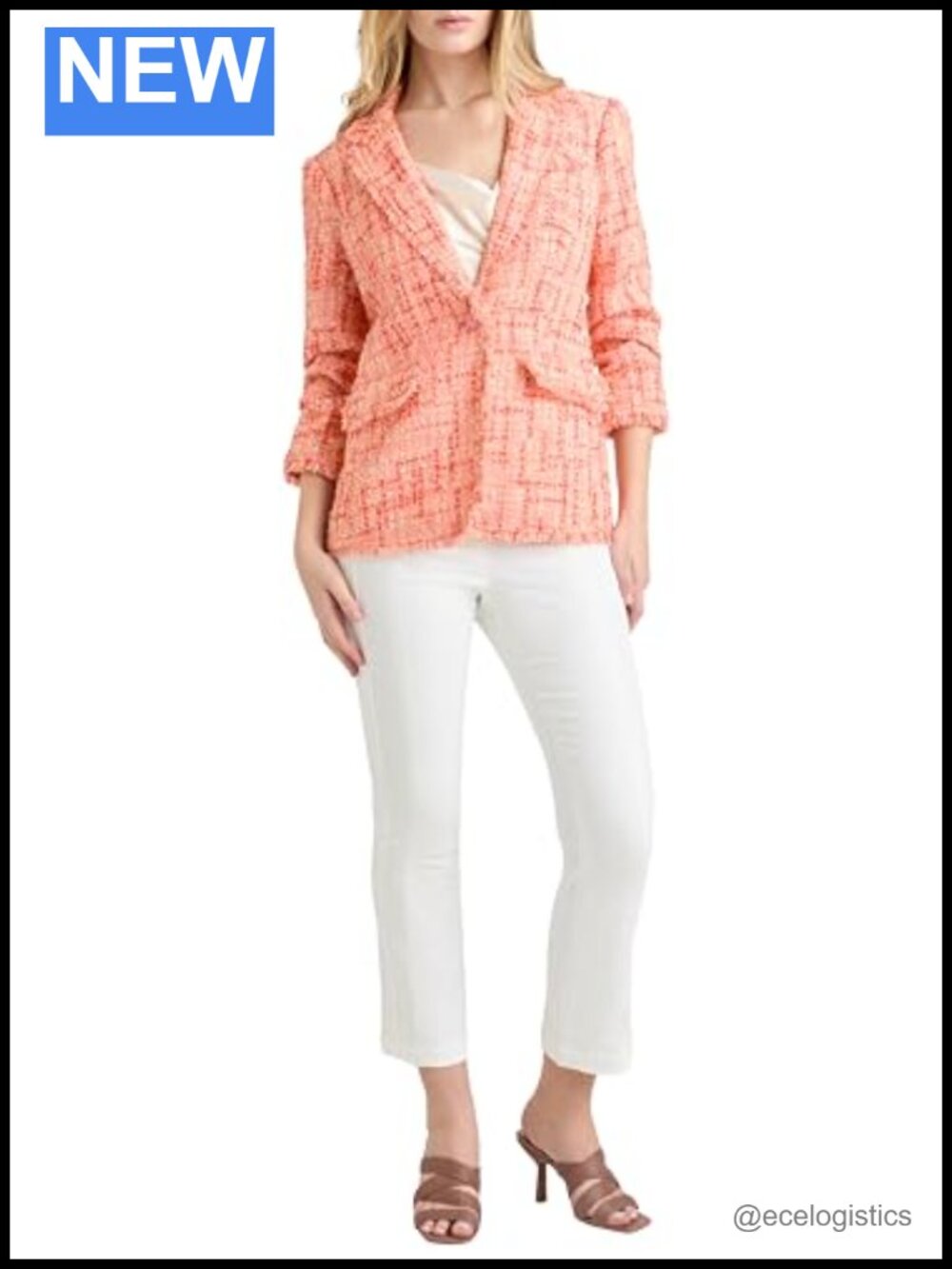 Women's Boucle Blazer One Button Three-Quarter Sleeve